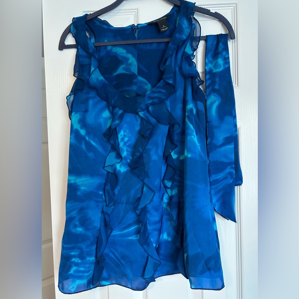 Blue Ruffled Sleeveless Blouse